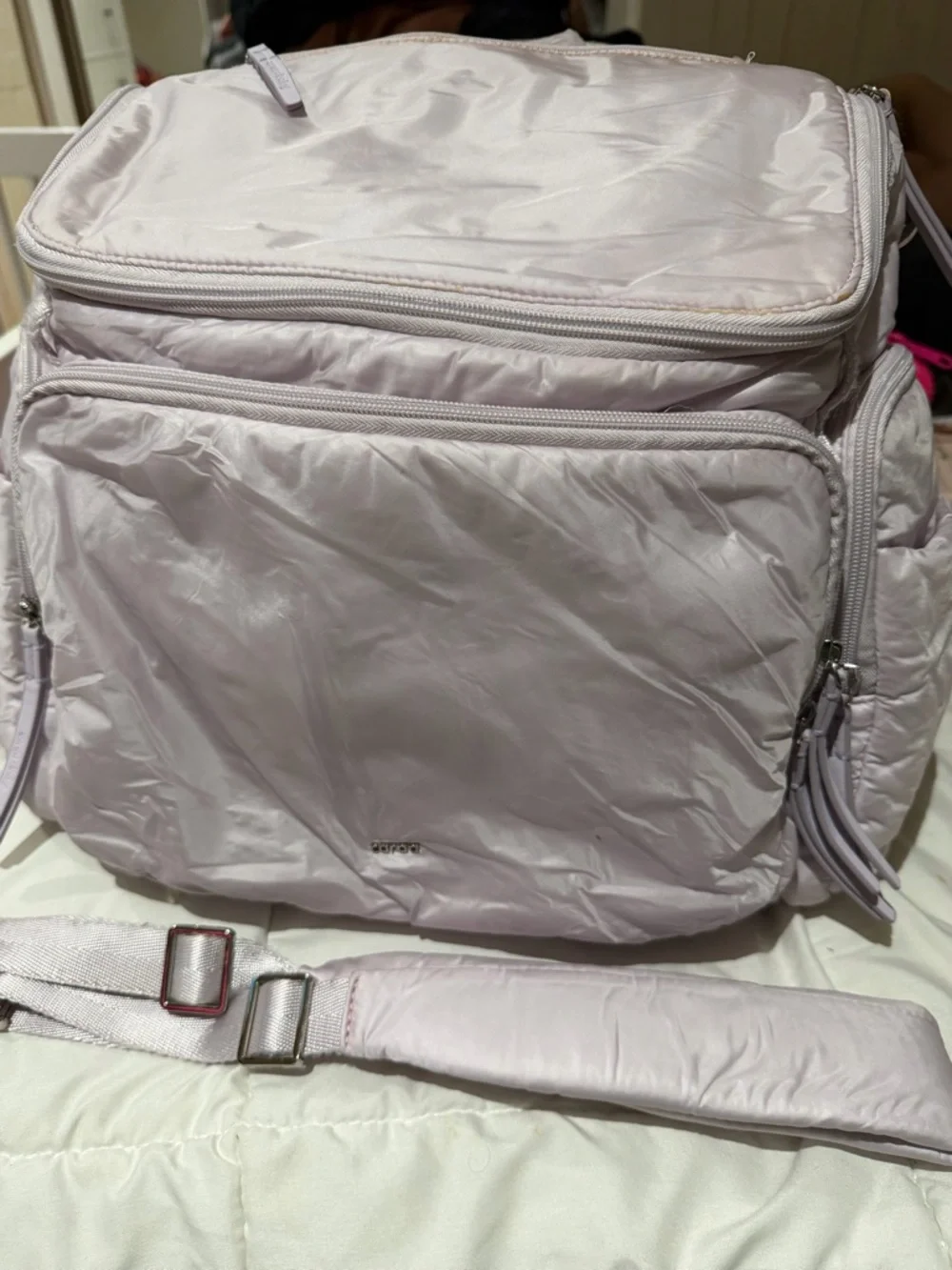 Caraa light purple diaper bag Backpack with messenger strap